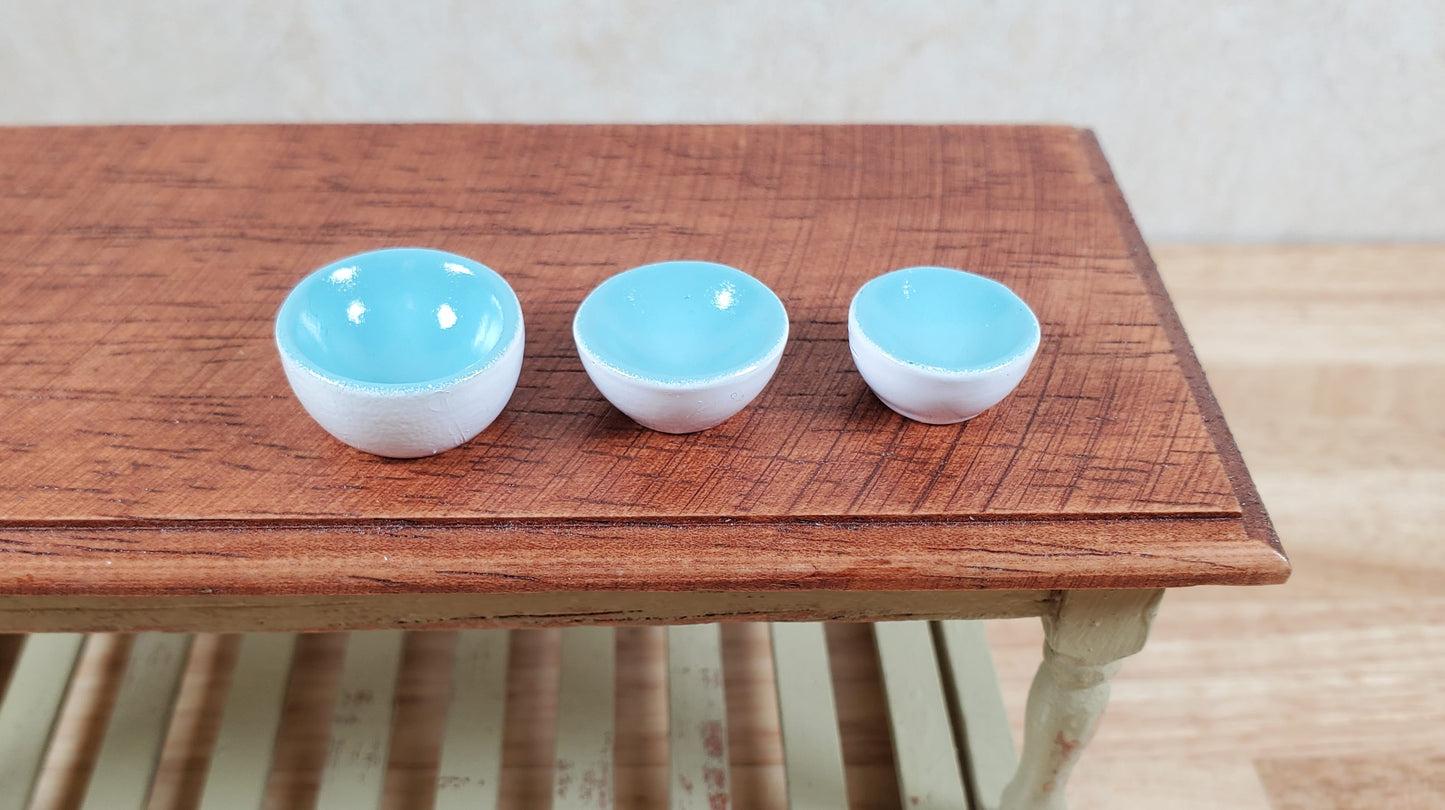 Dollhouse Mixing Bowls White and Aqua Set of 3 1:12 Scale Miniatures