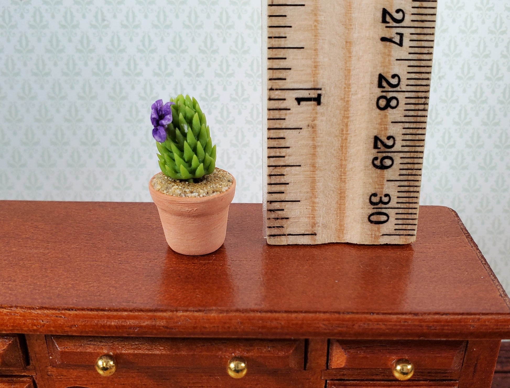Dollhouse Cactus Purple Flowering Plant in a Terra Cotta Planter 1:12 Scale Miniature
