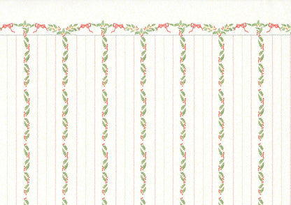 Dollhouse Wallpaper 3 Sheets Christmas Stripes Holly 1:12 Scale Miniature