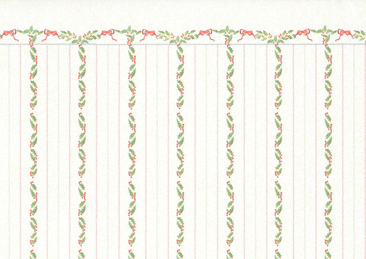 Dollhouse Wallpaper 3 Sheets Christmas Stripes Holly 1:12 Scale Miniature