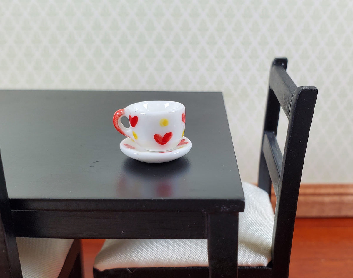 Dollhouse Ceramic Coffee Mug Cup with Saucer Hearts Motif 1:12 Scale Miniature