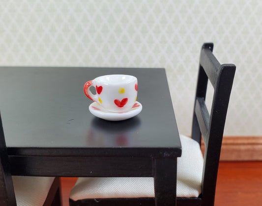 Dollhouse Ceramic Coffee Mug Cup with Saucer Hearts Motif 1:12 Scale Miniature