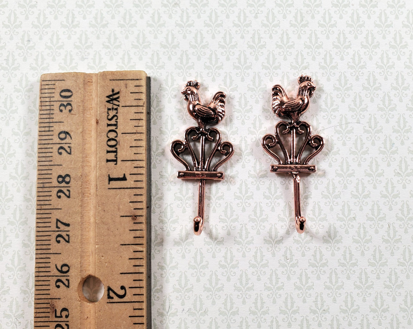 Dollhouse Rooster Wall Hooks Hangers for Towels 1:12 Scale Miniature Metal