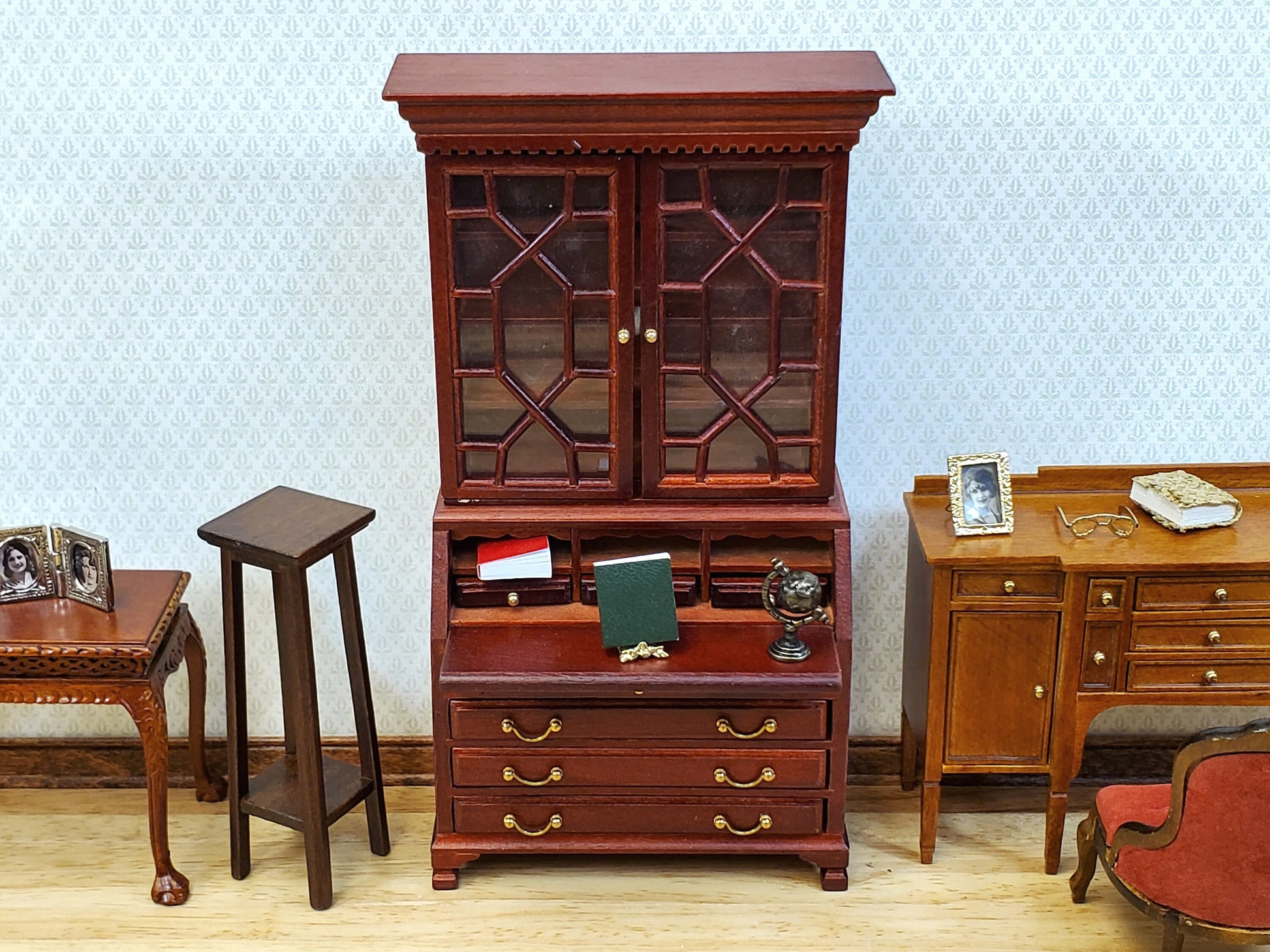 Dollhouse Secretary Writing Desk w/ Upper Cabinet 2 Pieces 1:12 Scale Furniture