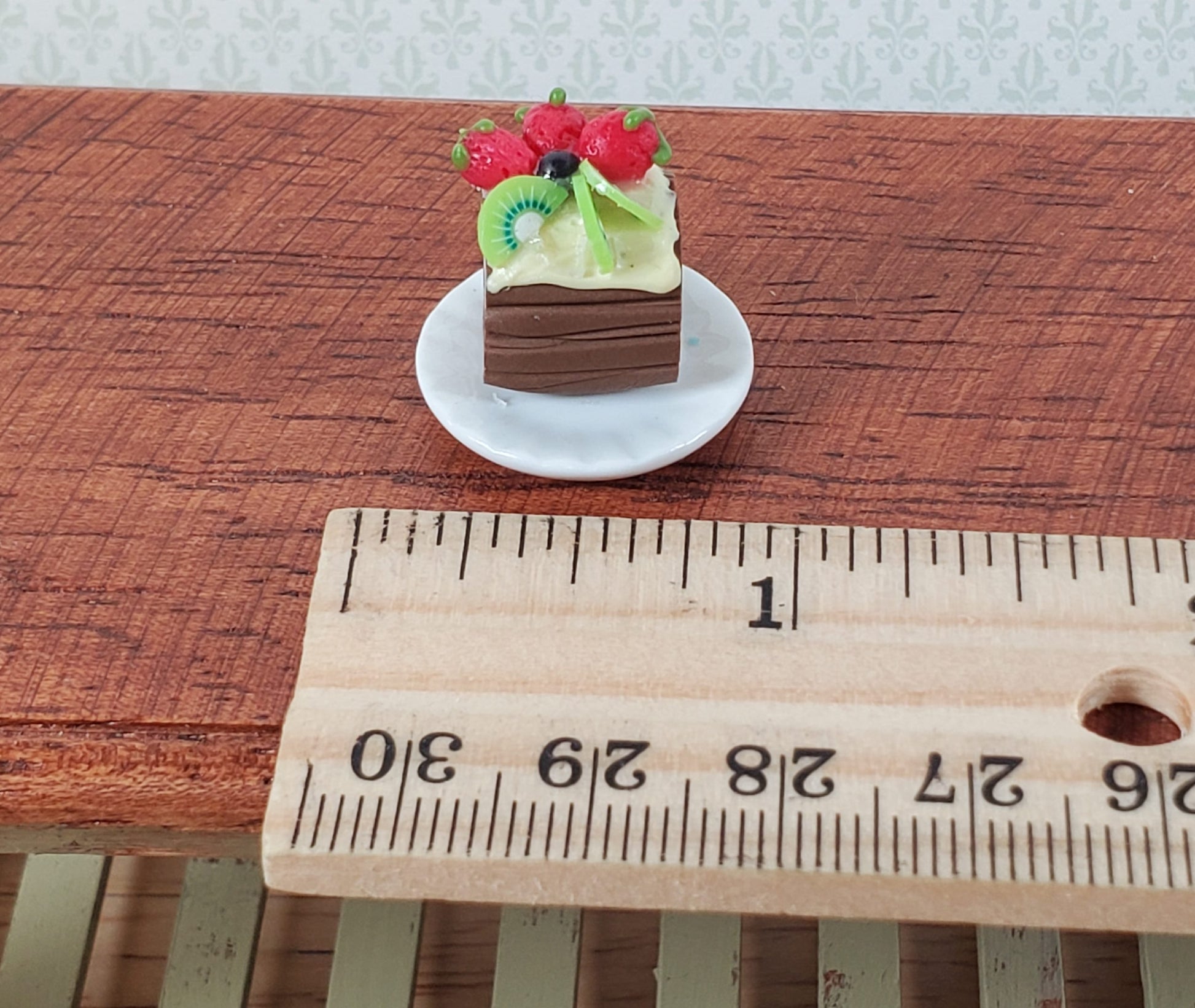 Dollhouse Yule Log Christmas Cake on Plate 1:12 Scale Miniature Dessert Food