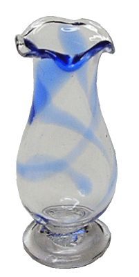 Dollhouse Swirled Blue Glass Fluted Pedestal Vase 1:12 Scale Miniature Decor