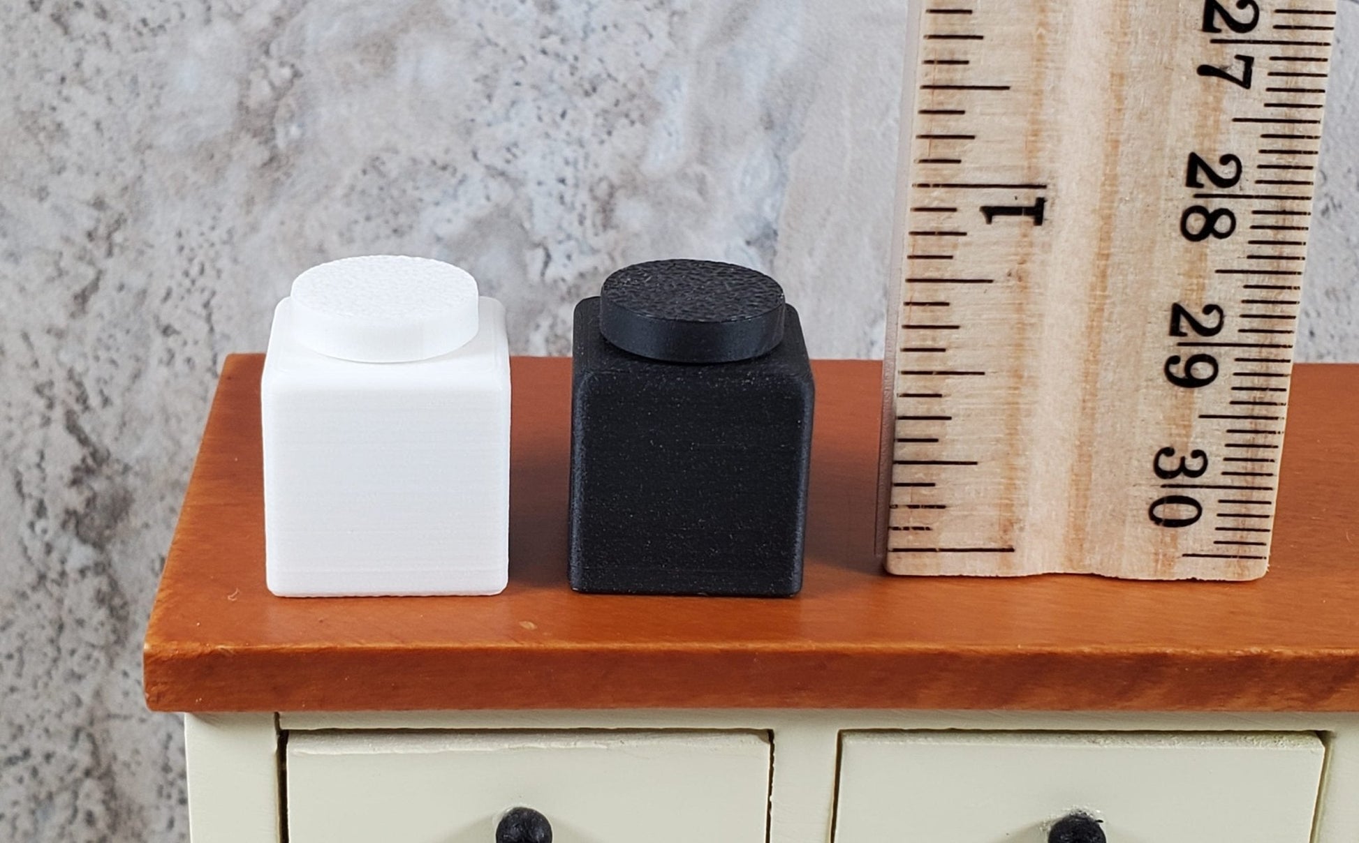2 Miniature Canisters Black & White Square Dollhouse 1:12 Interchangeable Lids - Miniature Crush