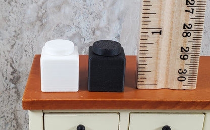 2 Miniature Canisters Black & White Square Dollhouse 1:12 Interchangeable Lids - Miniature Crush