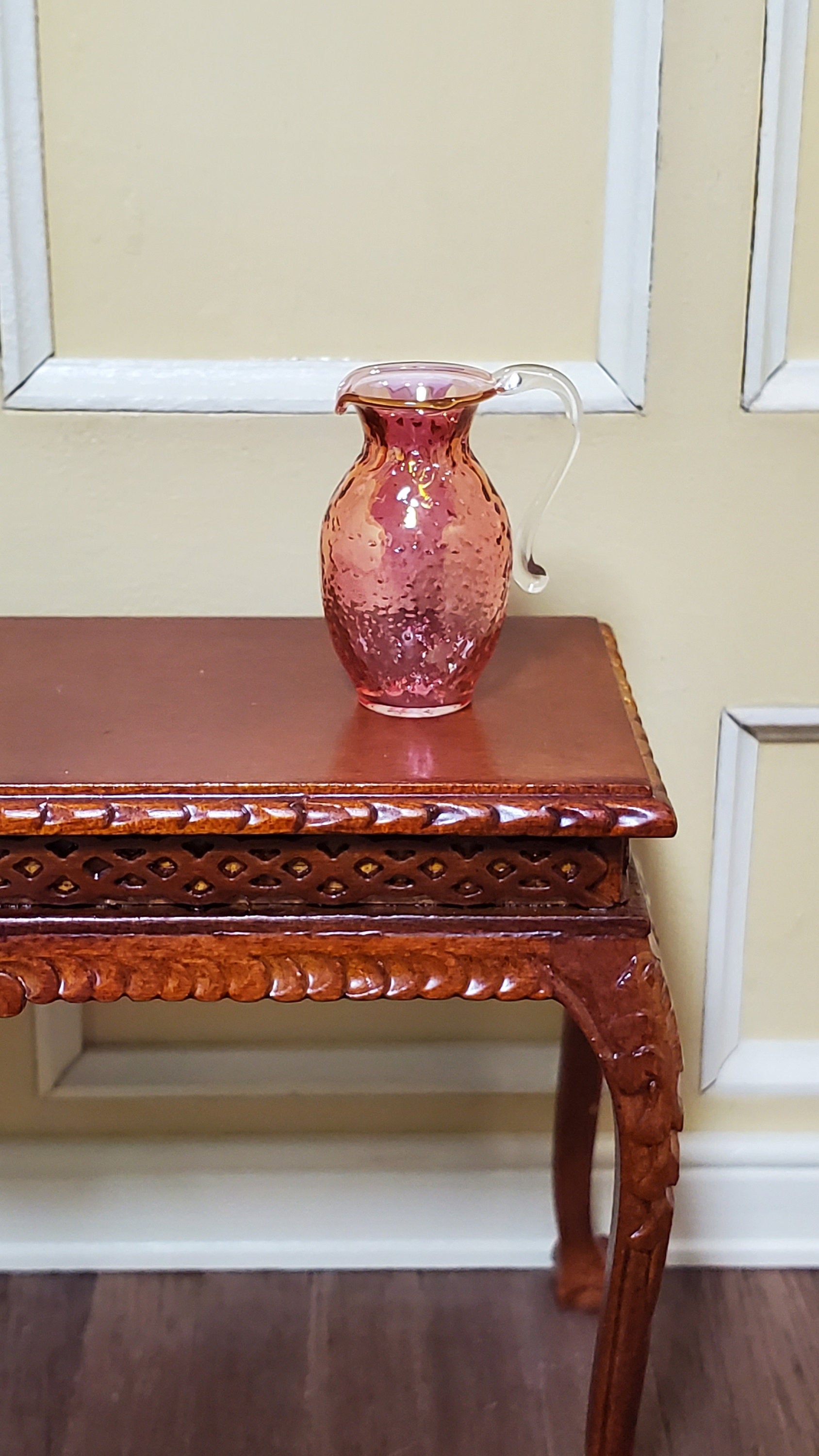 Dollhouse Miniature Pitcher Cranberry Glass Textured 1:12 Scale Philip Grenyer