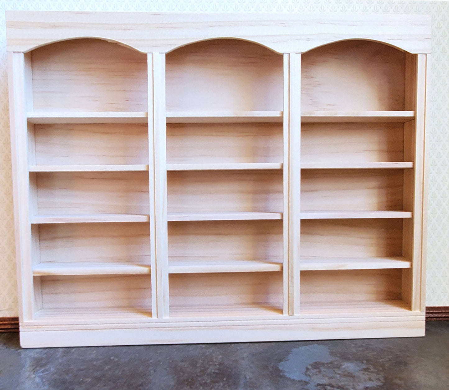 Dollhouse Library Bookcase or Shop Shelves 3 Bay 5 Shelves 1:12 Scale Unpainted