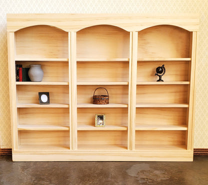 Dollhouse Library Bookcase or Shop Shelves 3 Bay 5 Shelves 1:12 Scale Unpainted