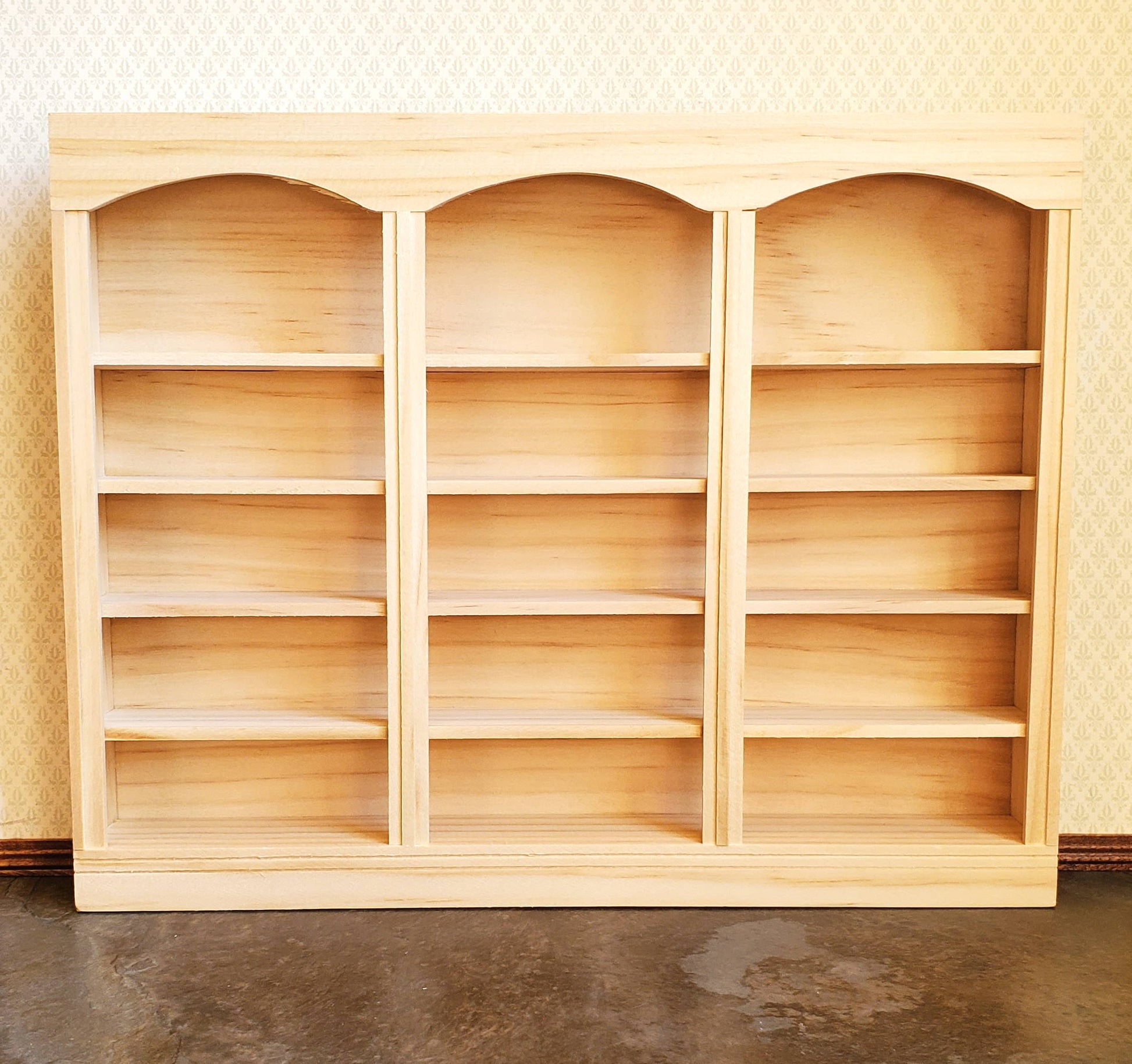 Dollhouse Library Bookcase or Shop Shelves 3 Bay 5 Shelves 1:12 Scale Unpainted