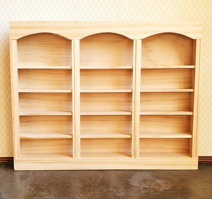 Dollhouse Library Bookcase or Shop Shelves 3 Bay 5 Shelves 1:12 Scale Unpainted