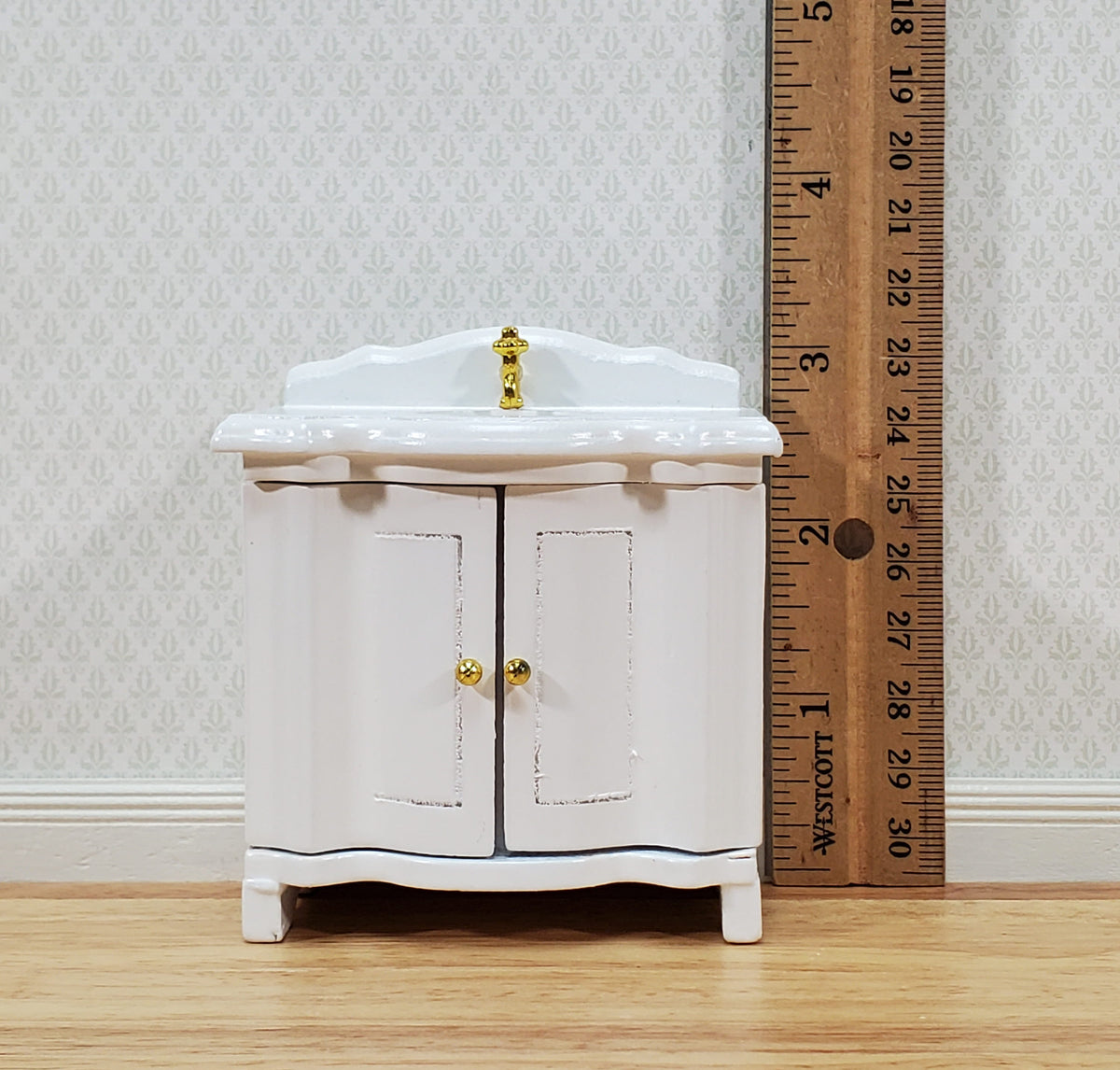 Dollhouse Bathroom Sink Cabinet in White Opening Doors 1:12 Scale Miniature Furniture