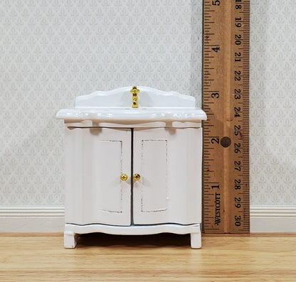 Dollhouse Bathroom Sink Cabinet in White Opening Doors 1:12 Scale Miniature Furniture