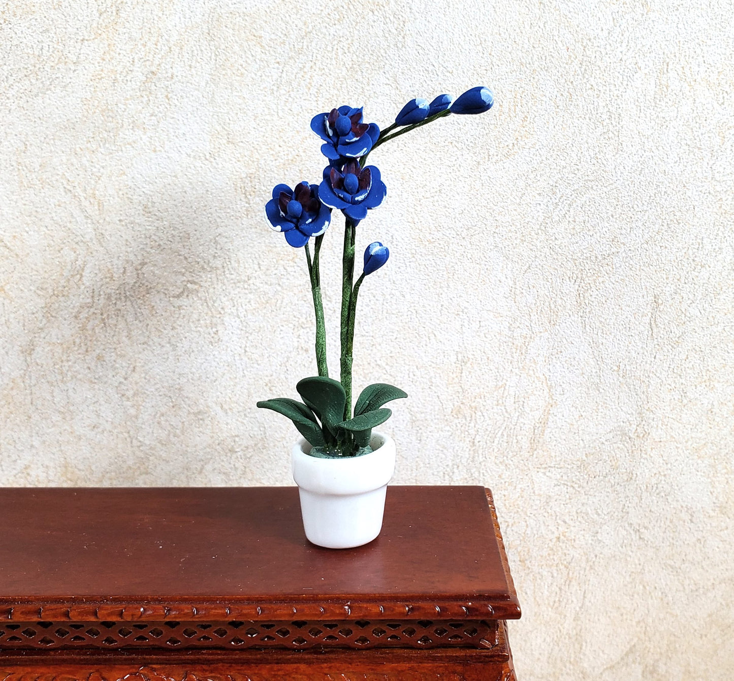 Dollhouse Miniature Tall Phalaenopsis Orchid in a White Ceramic Pot 1:12 Scale