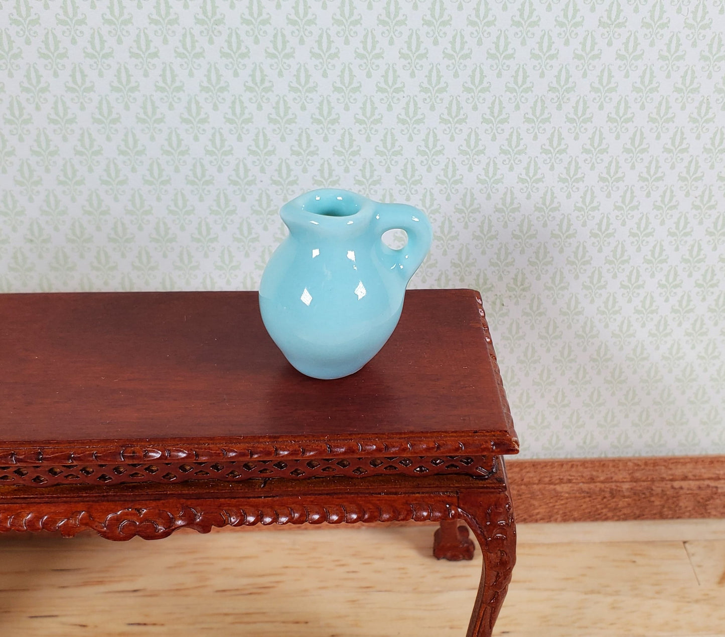Dollhouse Jug with Handle Sea Green Ceramic 1:12 Scale Miniature Decor