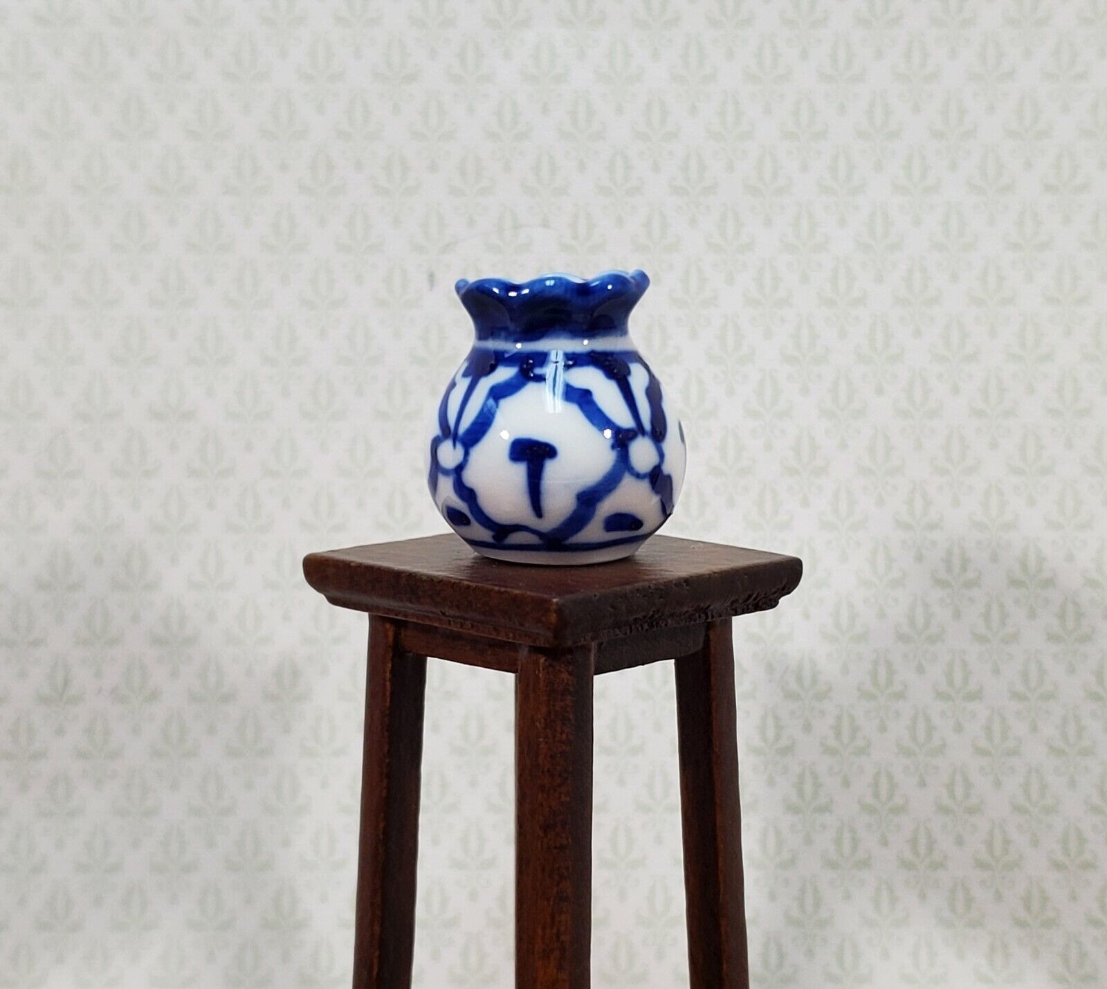 Dollhouse Blue & White Vase LARGE for Flowers Ceramic 1:12 Scale Miniature