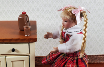 Dollhouse Chocolate Milk Gallon Jug with Filled Glass 1:12 Scale Miniature Food