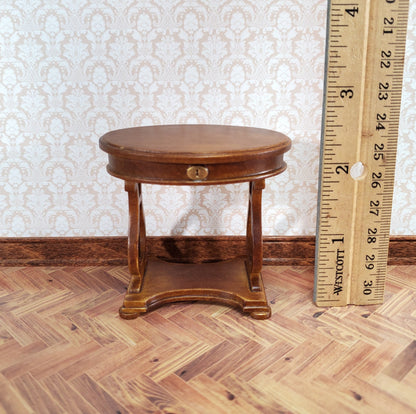 JBM Miniature Sewing Table Oval 1:12 Scale Miniature Furniture Walnut Finish