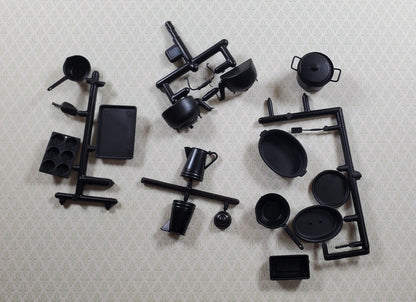 Dollhouse Chrysnbon Cookware DIY Kit Set Black Plastic Pans Muffin Coffee Pot
