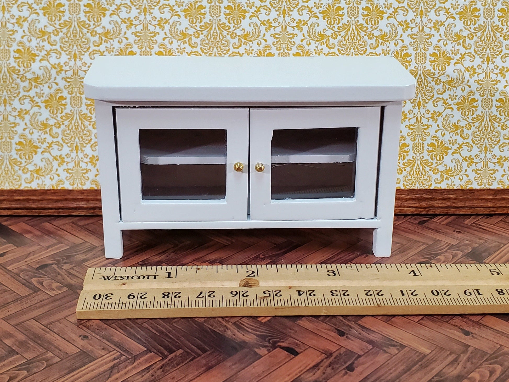 Dollhouse TV Media Stand Low Cabinet Modern Style White 1:12 Scale Miniature Furniture