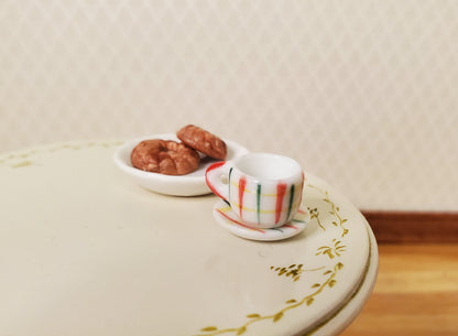 Dollhouse Ceramic Coffee Cup Green Red Stripes Motif 1:12 Scale Miniature
