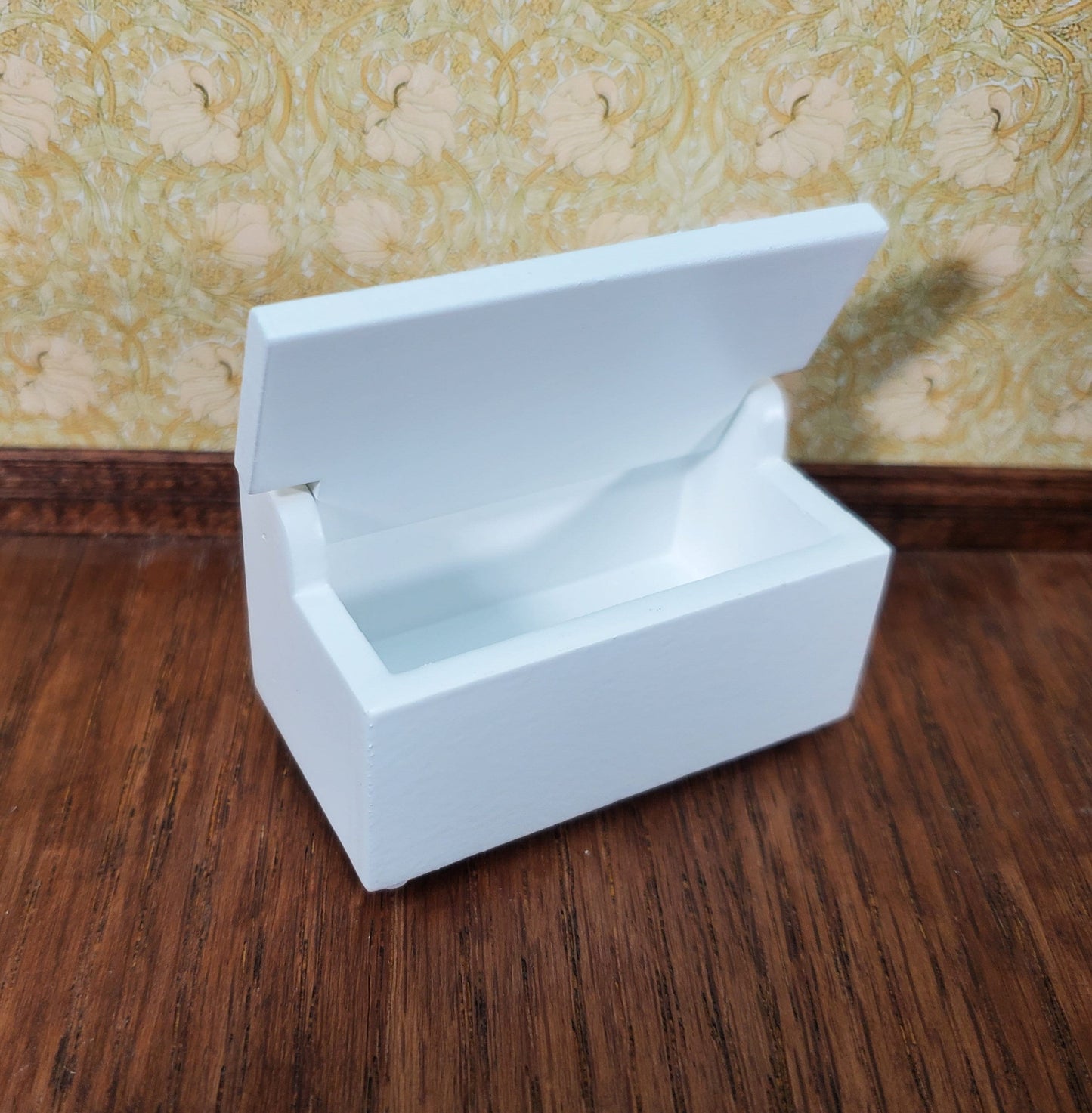 Dollhouse Small Toy Chest White Wood Trunk 1:12 Scale Nursery Furniture