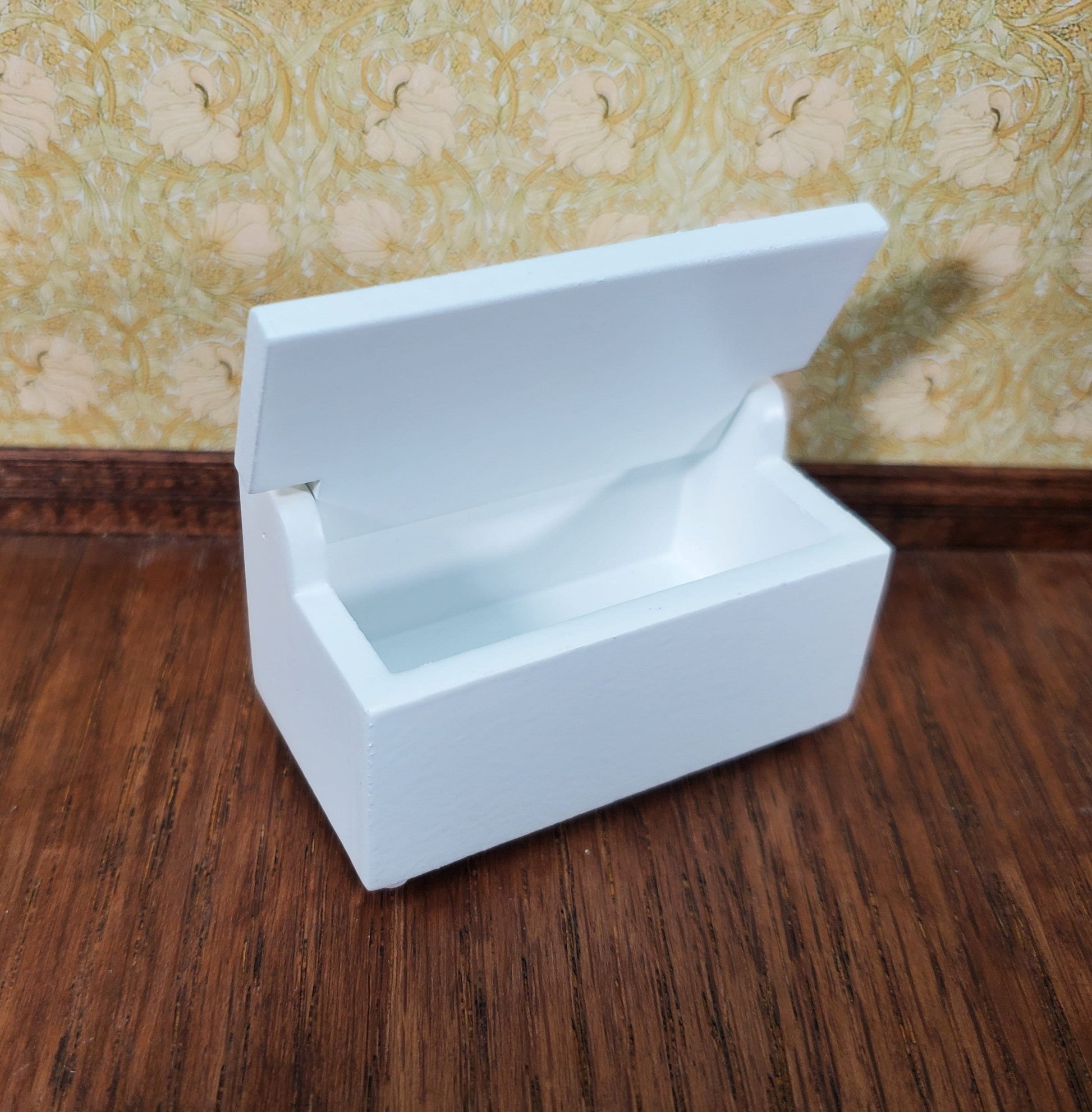 Dollhouse Small Toy Chest White Wood Trunk 1:12 Scale Nursery Furniture
