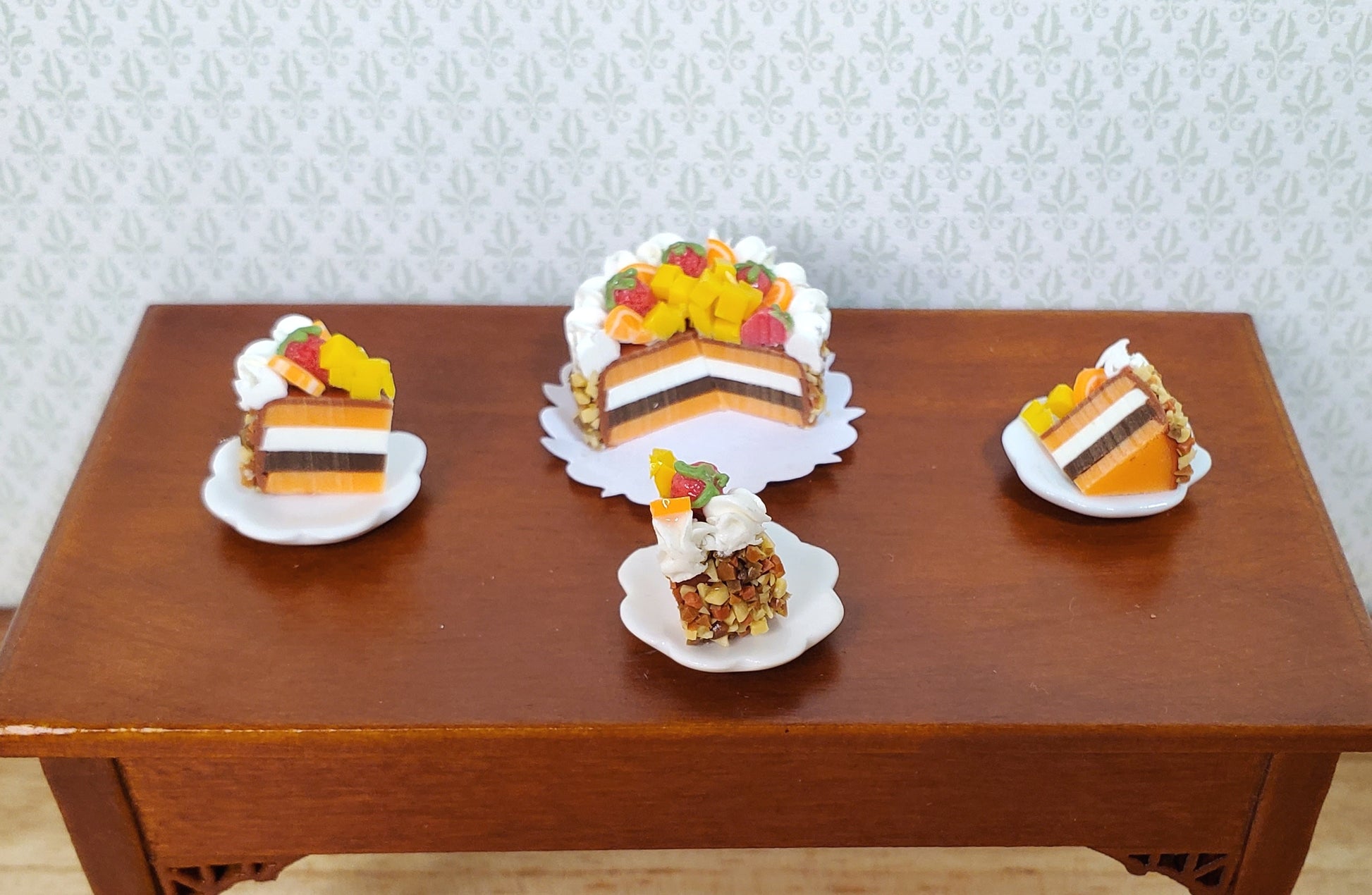 Dollhouse Fruit Topped Cake Sliced 1:12 Scale Miniature Dessert Food Bakery