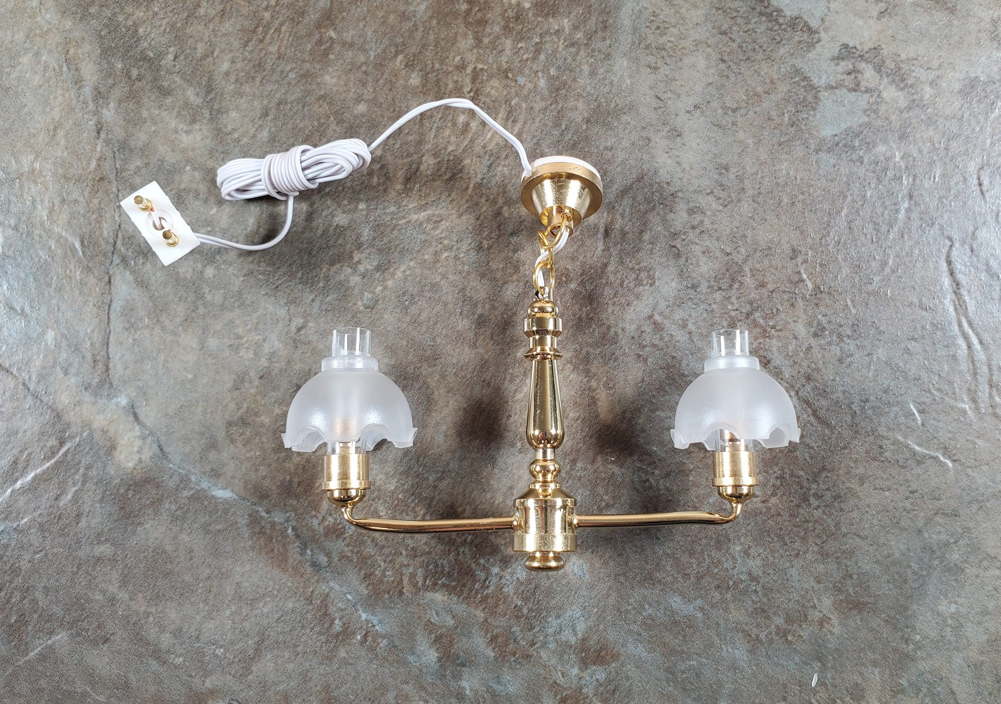 Dollhouse 2 Arm Colonial Chandelier Light 12 Volt with Plug 1:12 Scale Miniature