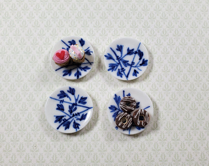 Dollhouse Dinner Plates Cobalt Sprigs Ceramic Set of 4 1:12 Scale Miniature 1"