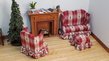 Dollhouse Small Sofa Chair Ottoman Cabin Style 1:12 Scale Miniature Furniture