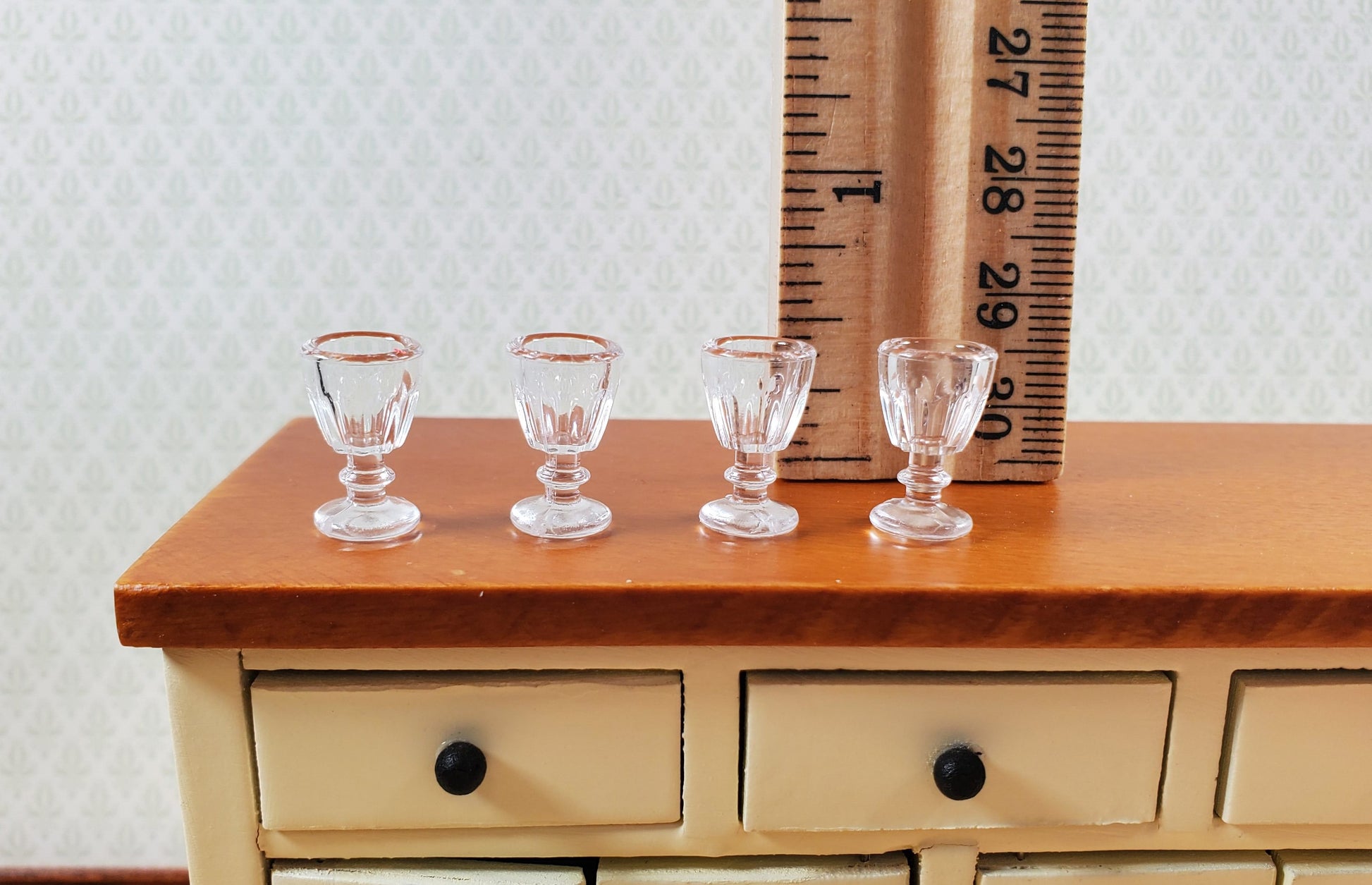 Dollhouse Stemware Glasses x4 Wine or Water Goblets Clear 1:12 Scale Miniature