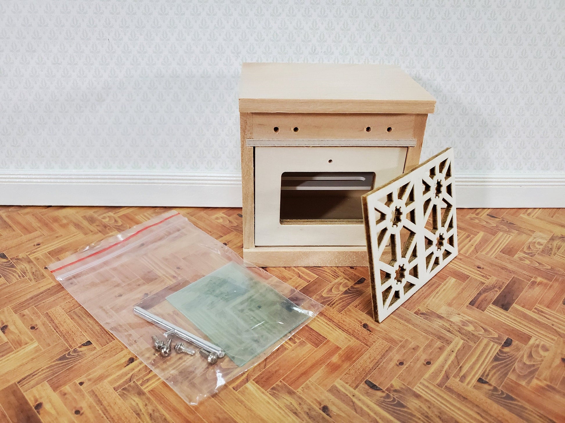 Dollhouse Kitchen Oven with Stove Top Modern Unpainted Wood 1:12 Scale Miniature