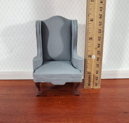Dollhouse Arm Chair Wing Back Gray Fabric 1:12 Scale Miniature Furniture