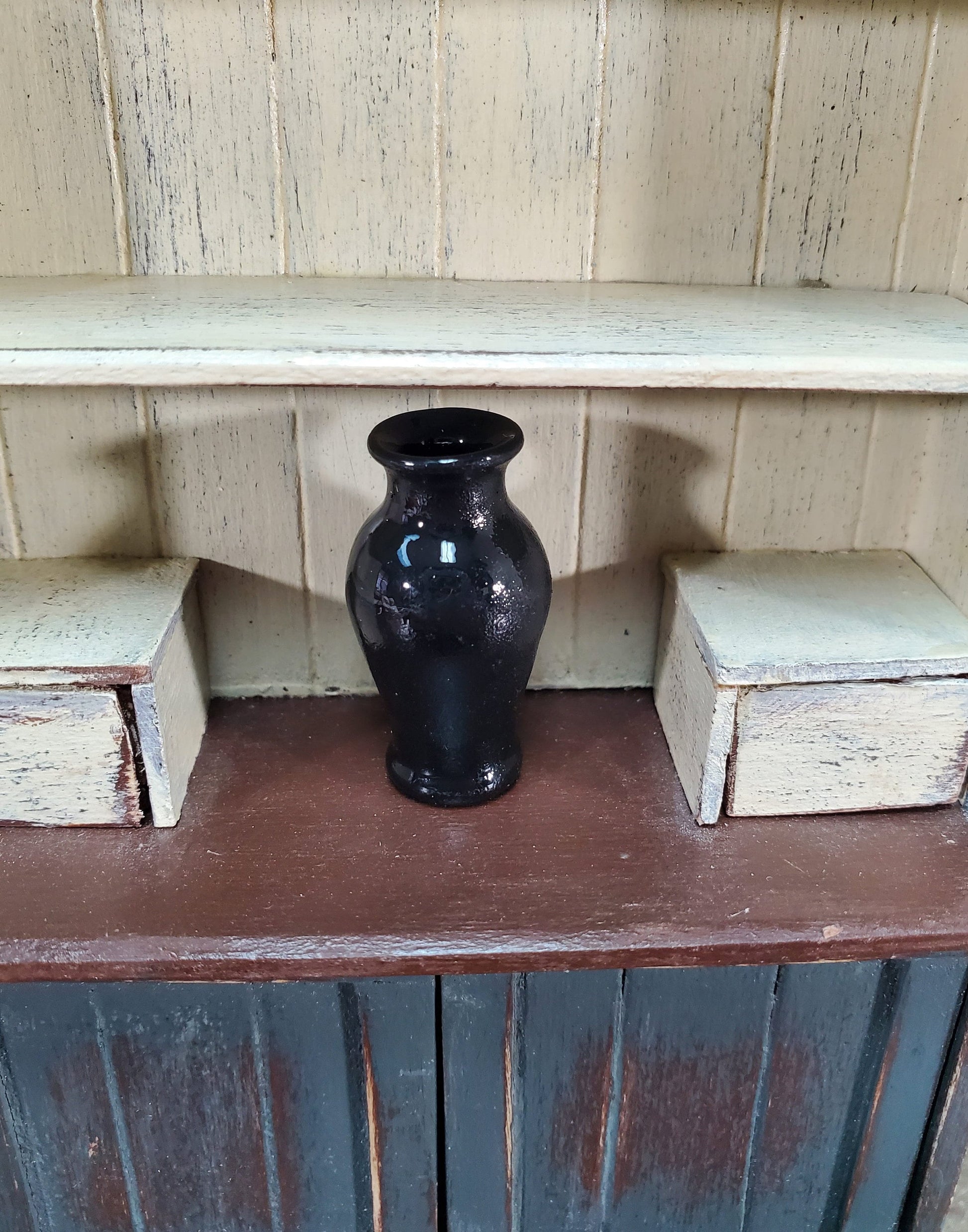 Dollhouse Vase Black Bouquet Style Large Real Glass 1:12 Scale Miniature for flowers