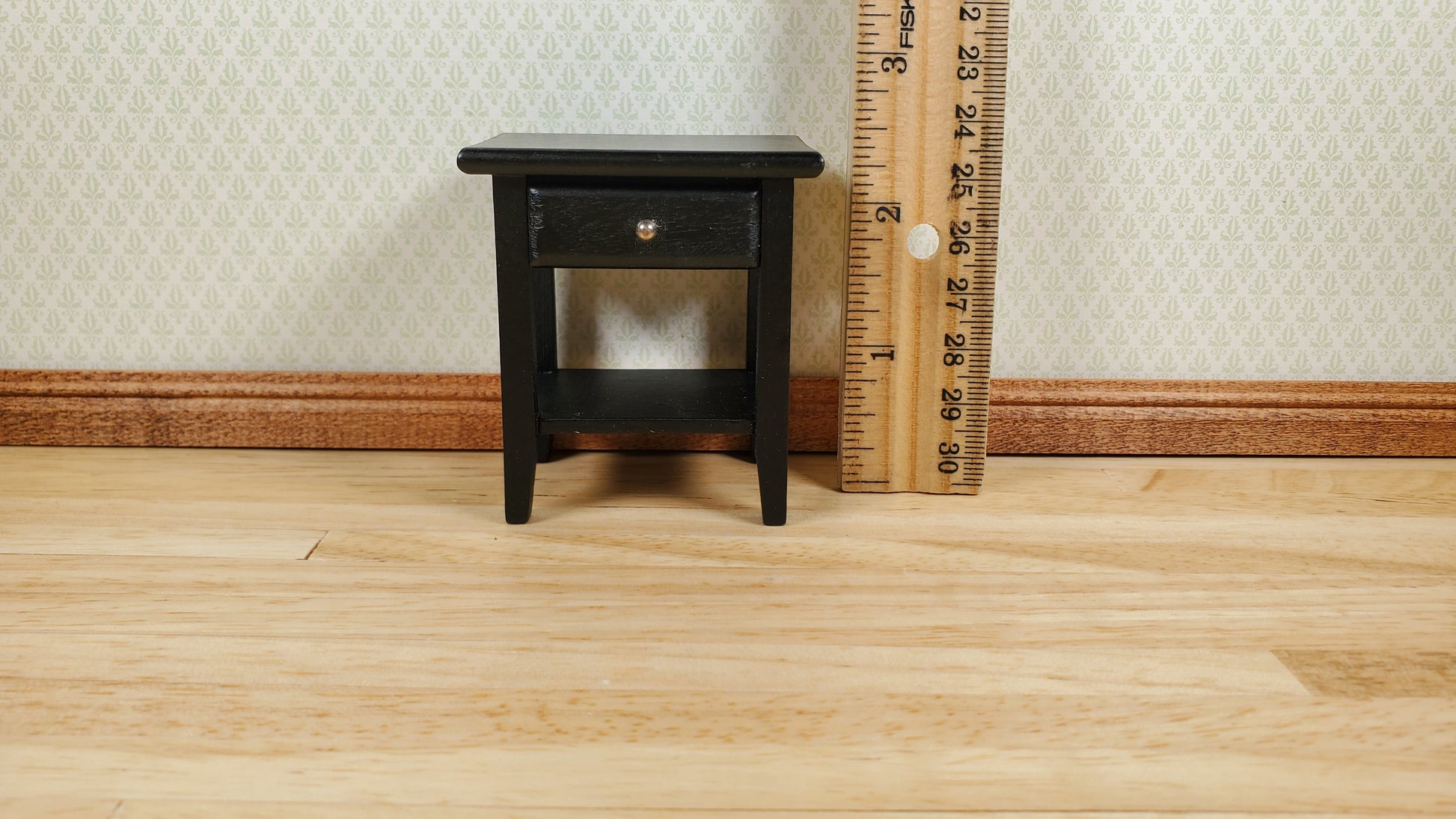 Dollhouse Side Table Night Stand with Drawer Wood 1:12 Scale Furniture Black