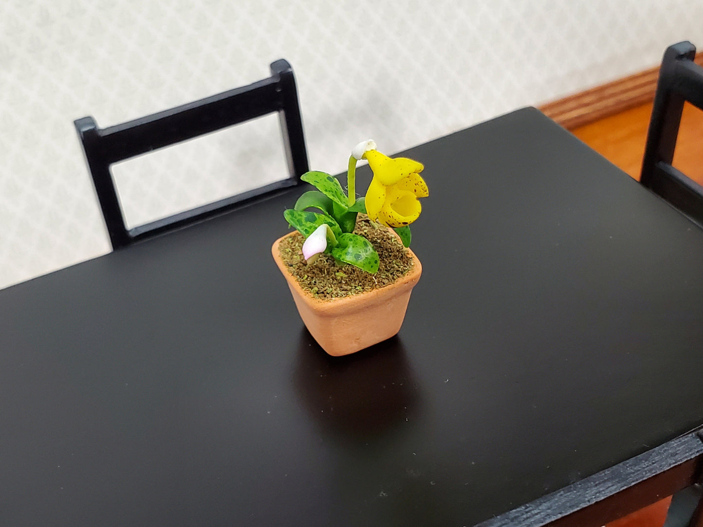 Dollhouse Cup Orchid Yellow Plant in Terra Cotta Planter 1:12 Scale Miniature
