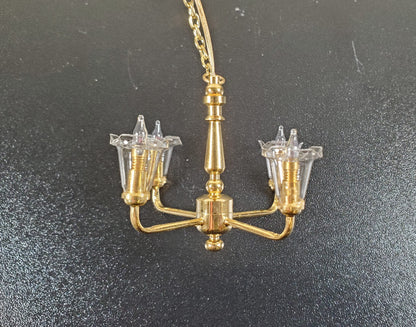 Dollhouse 4 Arm Chandelier Light Clear Tulip Shades 12 Volt with Plug 1:12 Scale