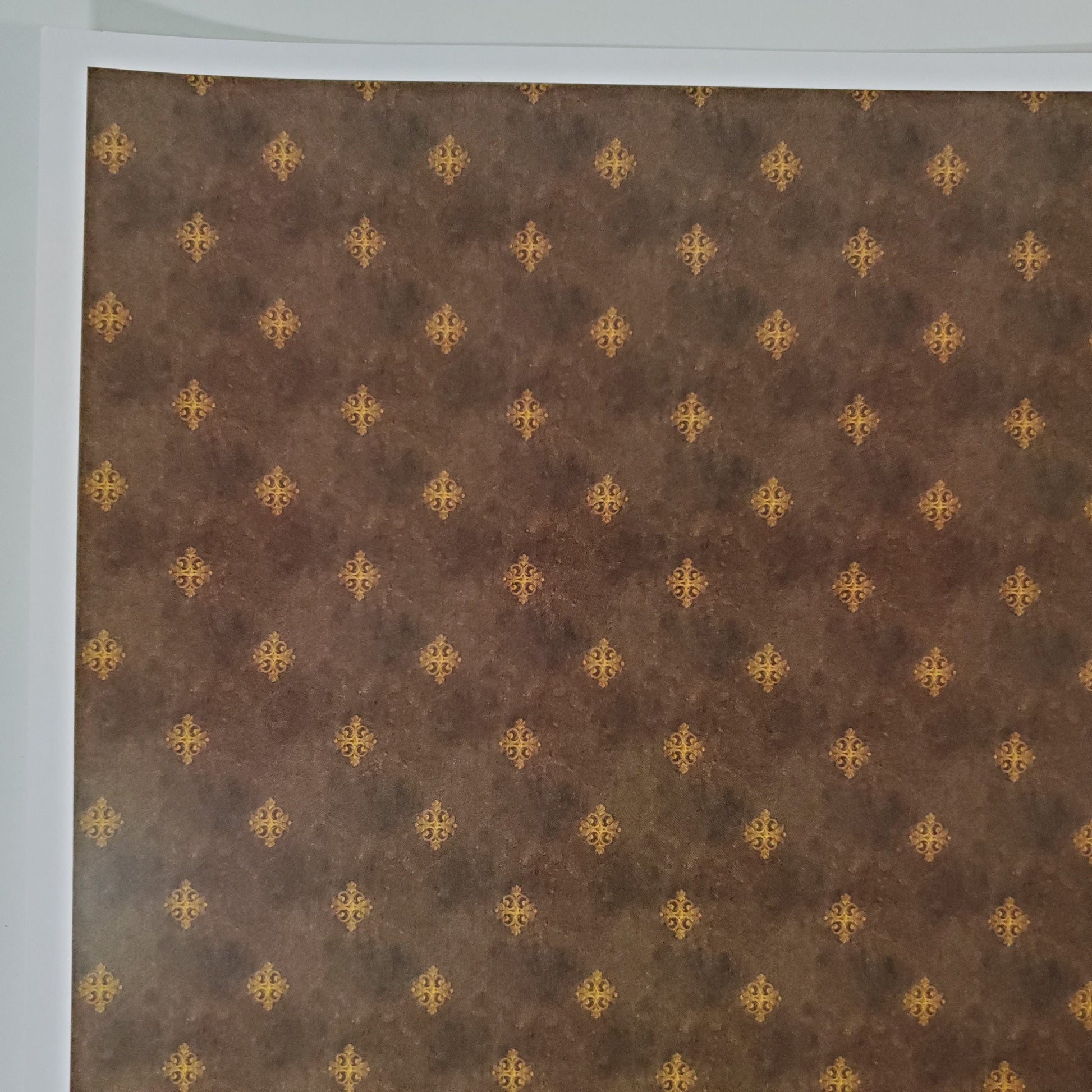 Dollhouse Wallpaper Black/Brown with Gold Medallions - Dark - 1:12 Scale Itsy Bitsy Miniatures