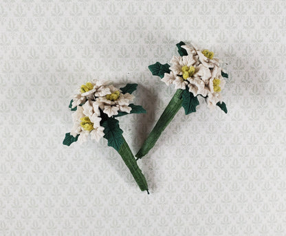 Dollhouse White Poinsettias with Leaves 2 Bunches 1:12 Scale Christmas Flowers