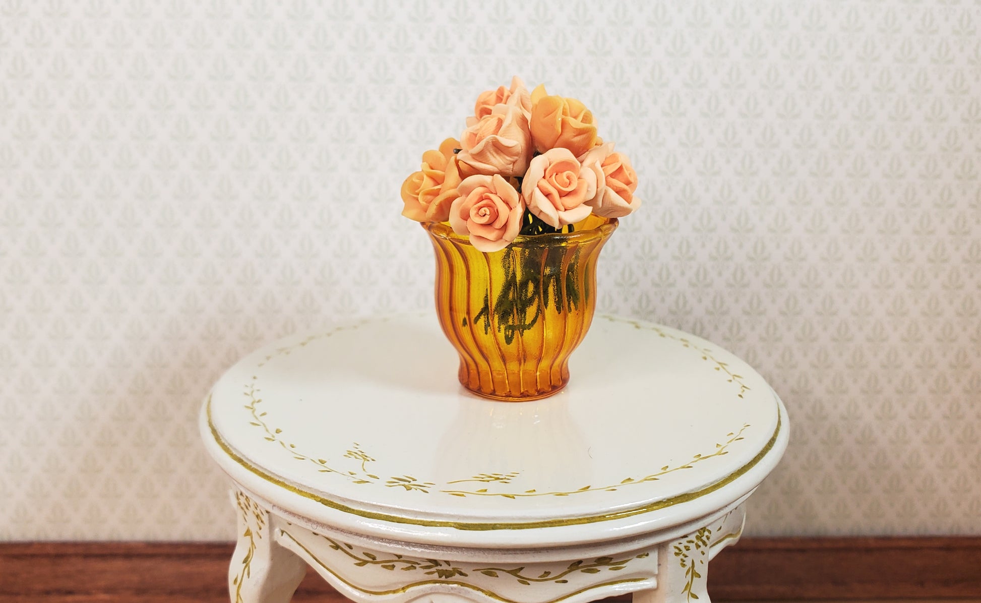 Dollhouse Glass Ribbed Flared Bowl Amber Color 1:12 Scale Miniature Decor