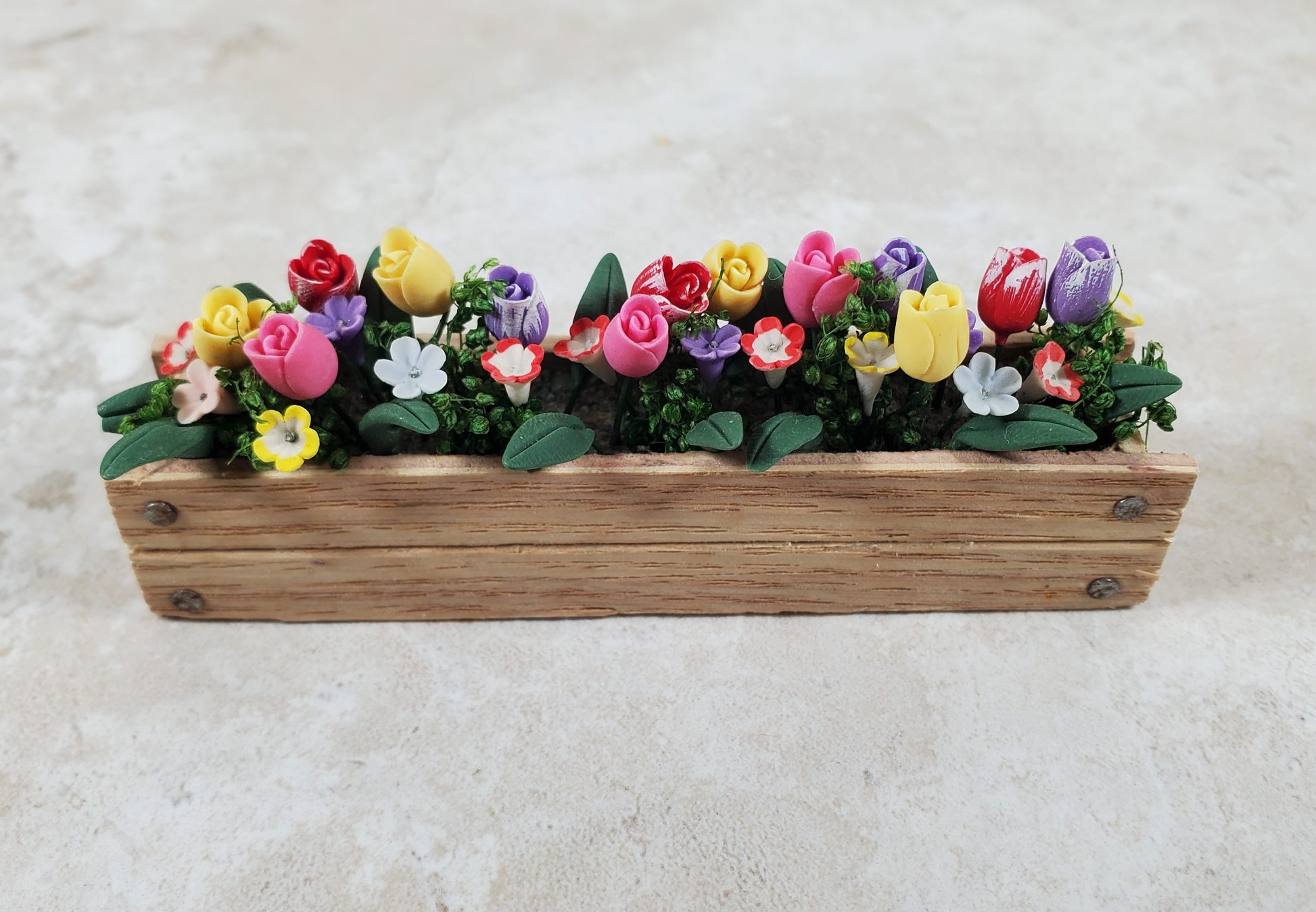 Dollhouse Spring Crocus & Tulips in 3.25" Window Planter 1:12 Scale Miniature