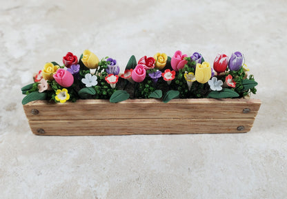 Dollhouse Spring Crocus & Tulips in 3.25" Window Planter 1:12 Scale Miniature