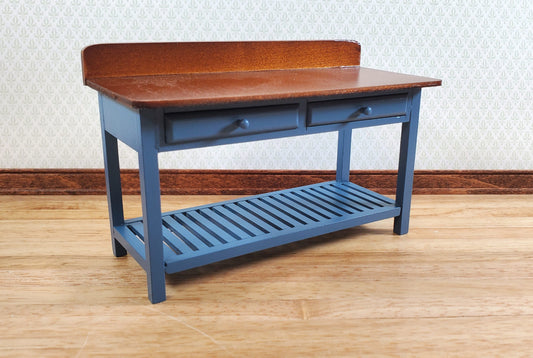 Dollhouse Work or Prep Table BLUE with Drawers 1:12 Scale Furniture by Reutter