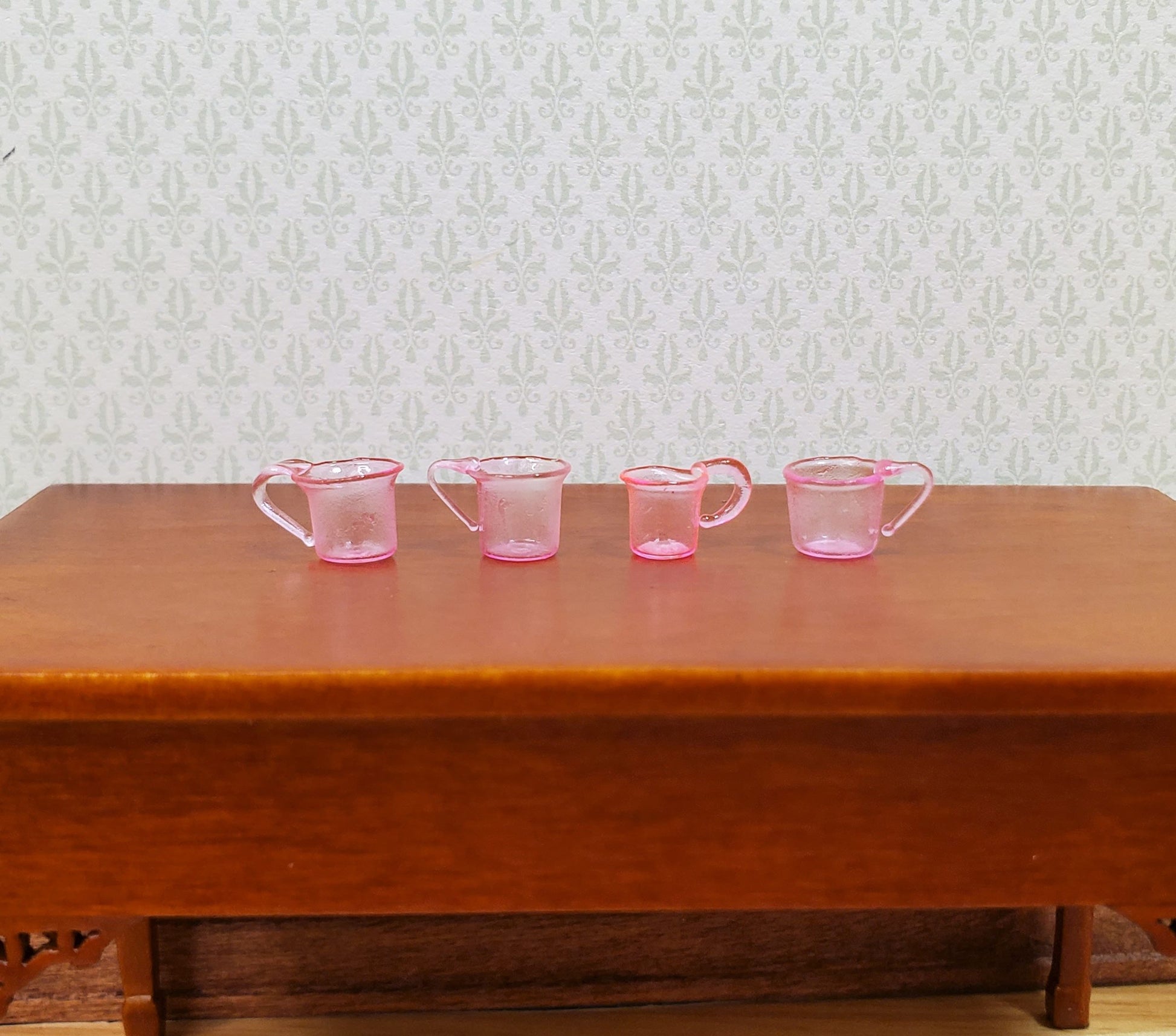 Dollhouse HALF SCALE Light Pink Glass Cups with Handles Set of 4 1:24 Miniature