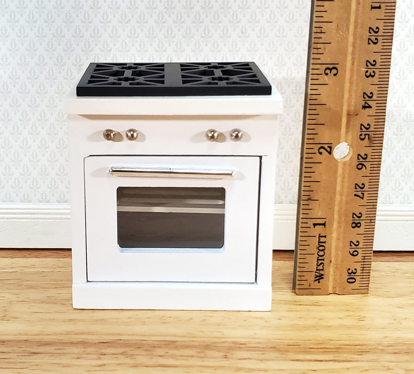 Dollhouse Kitchen Oven w/ Stove Top Modern White 4 Burners 1:12 Scale Miniature