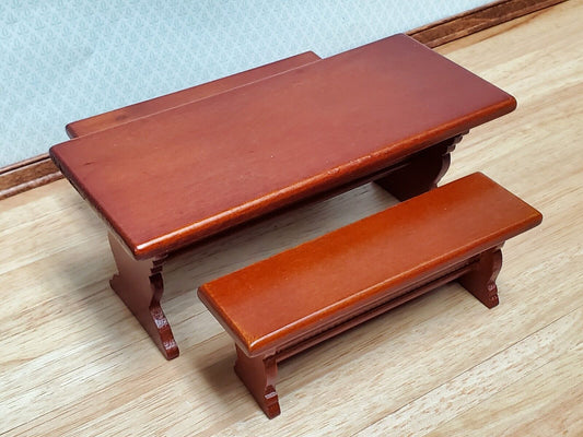 Dollhouse Trestle Table with 2 Benches Tudor Gothic 1:12 Scale Miniature Wood Furniture