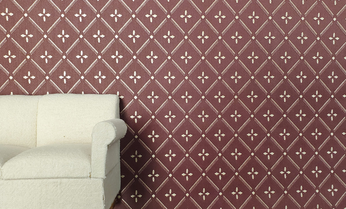 Dollhouse Wallpaper Burgundy Trellis 3 Sheets 1:12 Scale Miniature Heavy Paper